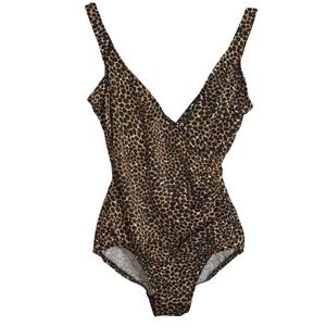 Miraclesuit Leopard Print One Piece Swimsuit 12 Ruched V Neck Beach Vacation